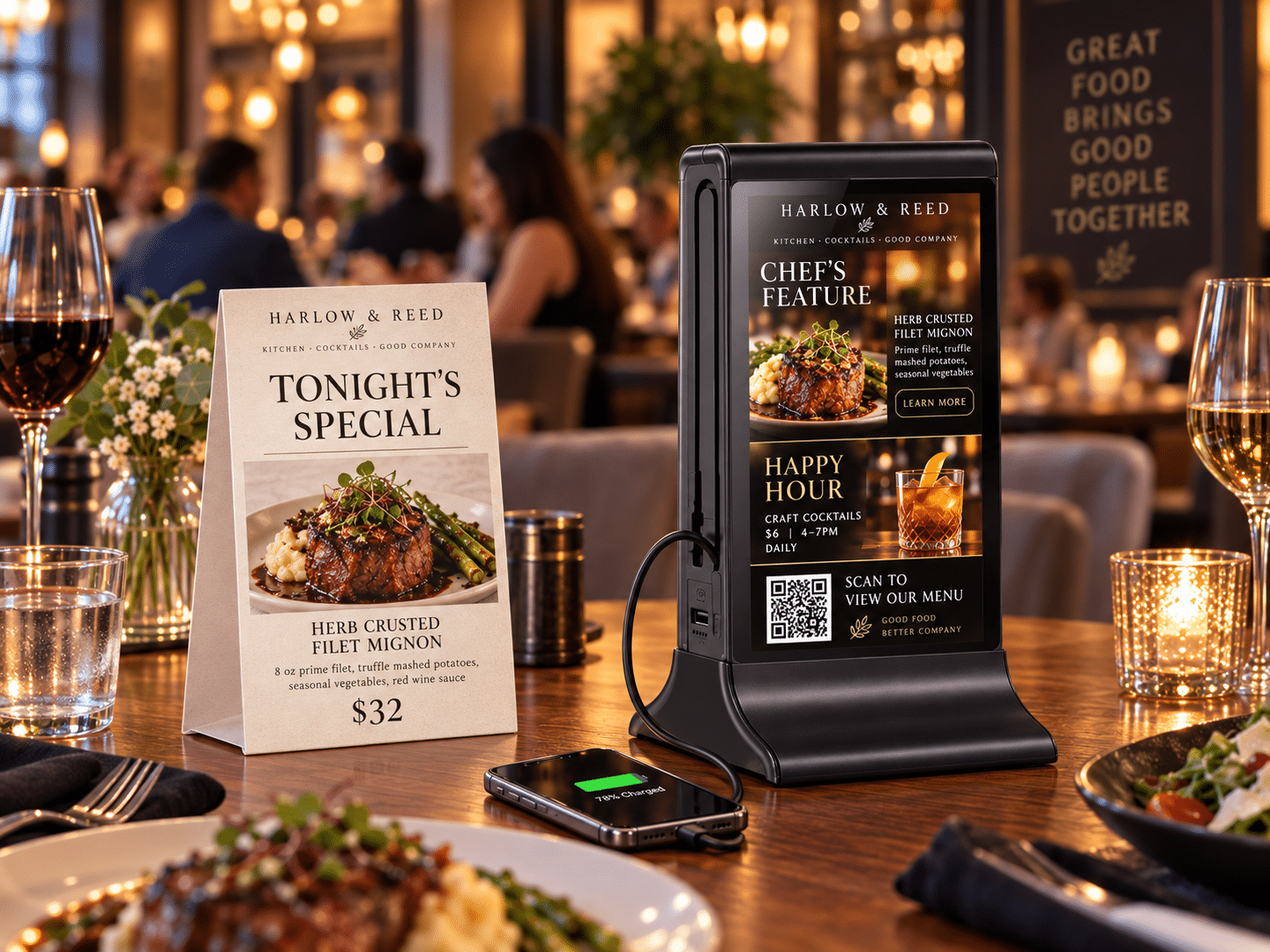 Harlow & Reed Tonight's Special: Herb Crusted Filet Mignon with digital menu
